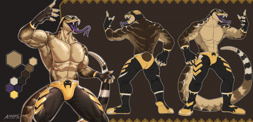 abs amon-sydonai anthro boots bottomwear bulge clothing fangs fingerless_gloves footwear gloves handwear hi_res legwear lucha_libre_mask luchador male mask model_sheet muscular muscular_anthro muscular_male pecs pit_viper rattle_(anatomy) rattlesnake reptile scalie snake solo sports_mask sportswear teeth tights tongue tongue_out viper wrestler wrestling_mask