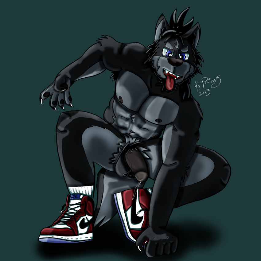 1:1 abs absurd_res af1 airjordan1 anthro aroused balls canid canine canis claws clothing domestic_dog footwear genitals hi_res hige hige_k9point5 himbo humanoid jordans k9point5 male mammal nike nipples pecs penis shoes sneakers socks spiderwolf tongue wolf wolfhybrid