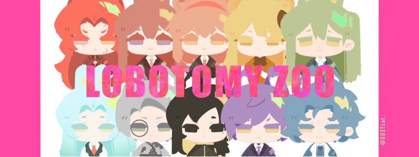 4boys 6+girls angela_(project_moon) animal_ears binah_(project_moon) black_eyes black_hair blonde_hair blue_eyes blue_hair cat_ears chesed_(project_moon) chibi fox_ears gebura_(project_moon) gostcat green_hair grey_hair highres hod_(project_moon) hokma_(project_moon) lineup lobotomy_corporation long_hair looking_at_viewer malkuth_(project_moon) monocle multiple_boys multiple_girls netzach_(project_moon) project_moon purple_eyes rabbit_ears red_hair standing tiphereth_a_(project_moon) very_long_hair wolf_ears yellow_eyes yesod_(project_moon)