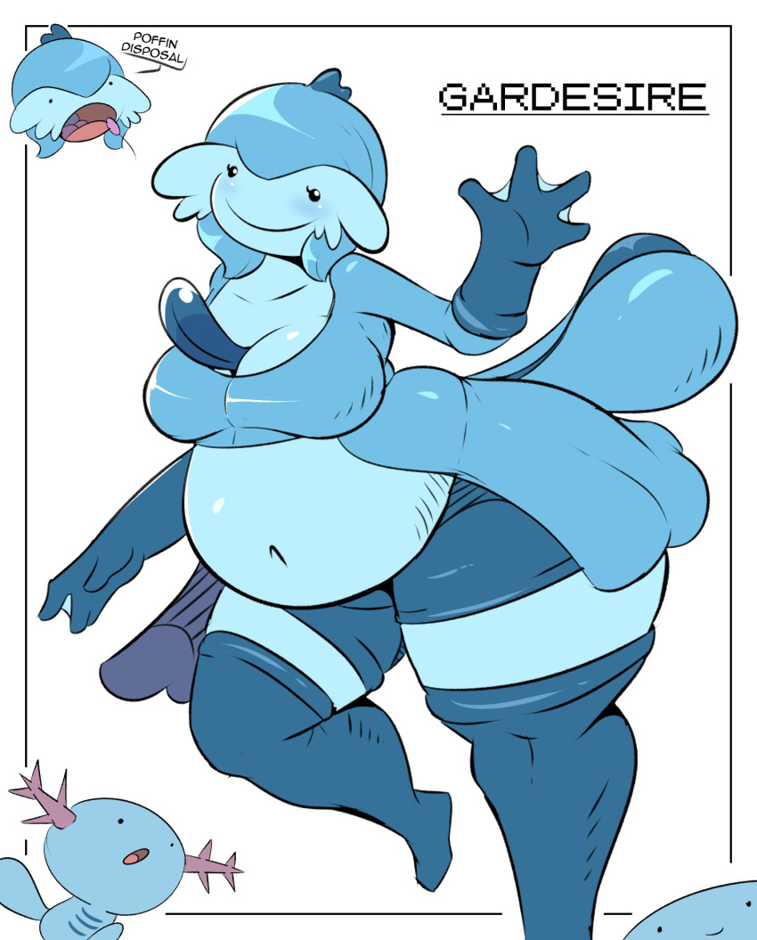 ambiguous_gender belly big_belly big_breasts blue_body blue_hair breasts cleavage clothed clothing female feral fusion gardevoir generation_2_pokemon generation_3_pokemon group hair hi_res huge_thighs humanoid hybrid navel nintendo open_mouth overweight overweight_female overweight_humanoid pokemon pokemon_(species) pokemon_fusion quagsire simple_eyes smile text thick_thighs trio veryfilthything wooper