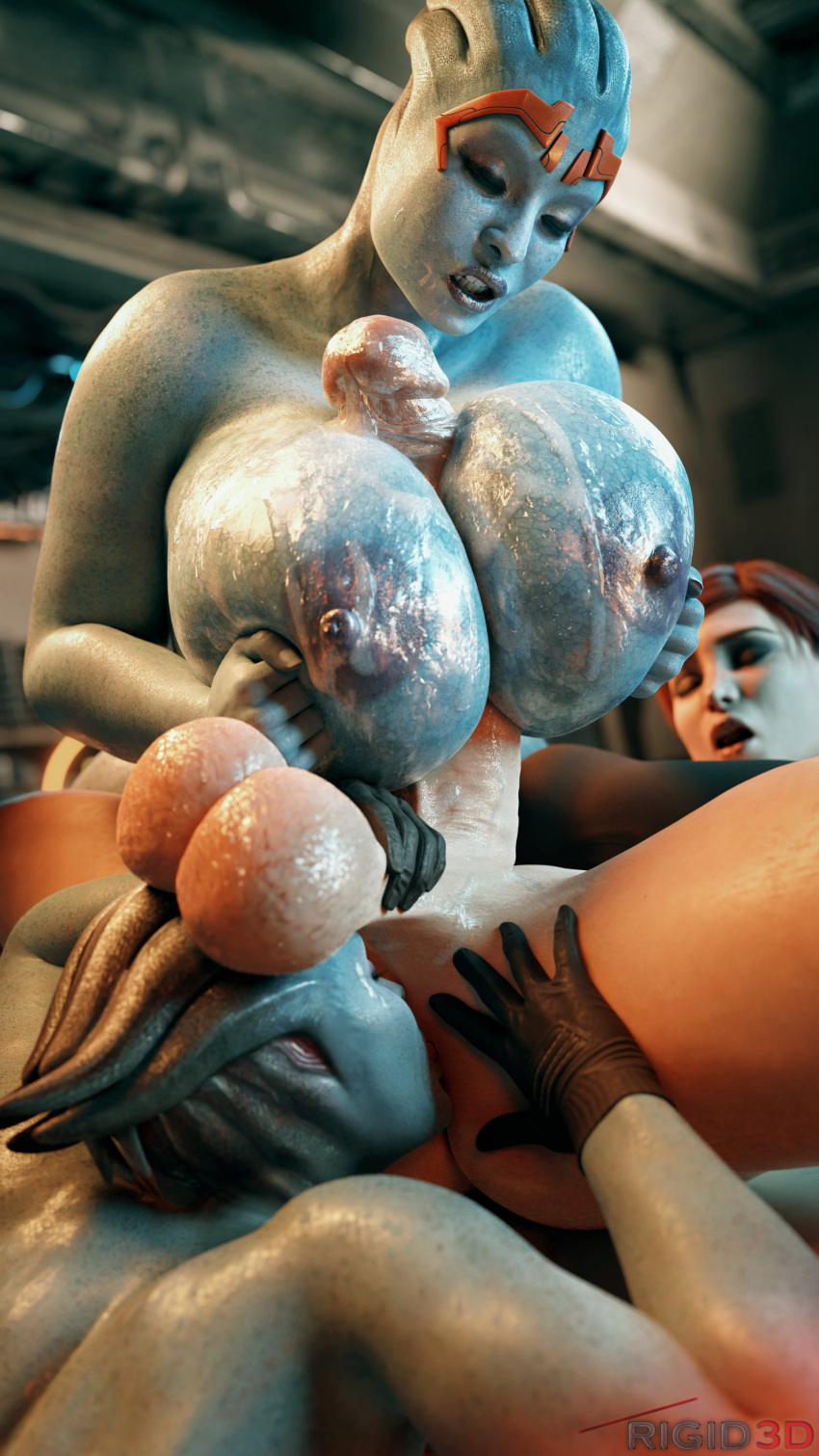 3d_(artwork) absurd_res alien alien_humanoid anal areola asari balls big_breasts big_butt big_penis bodily_fluids bottomless breast_play breasts butt clothed clothing commander_shepard crop_top cum cum_on_breasts digital_media_(artwork) female female_shepard genital_fluids genitals group gynomorph hair hi_res huge_penis human humanoid intersex intersex/female interspecies liara_t'soni mammal mass_effect nipples oral penis pseudo_hair red_hair rigid3d rimming samara sex shirt titfuck topwear trio