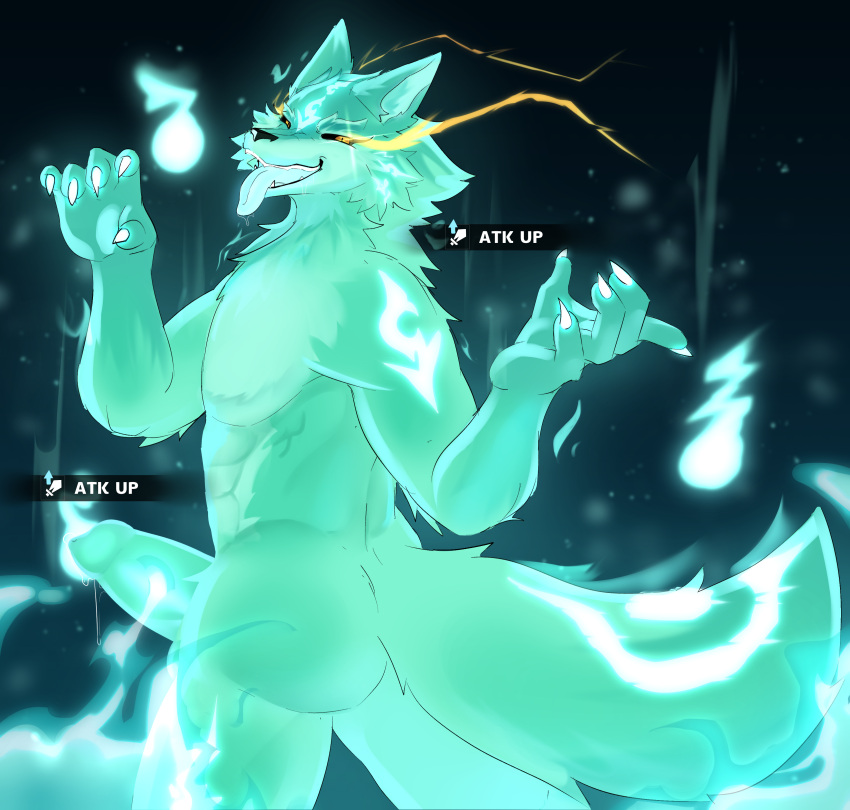 absurd_res anthro bluefoxzaza canid canine fire flaming_hair flaming_mane flaming_orb flaming_tail fox genitals ghost hi_res honkai:_star_rail honkai_(series) male male/male mammal mihoyo mr_tail_(honkai:_star_rail) penis pseudo_hair pseudo_mane shipo_(honkai:_star_rail) solo spirit tail