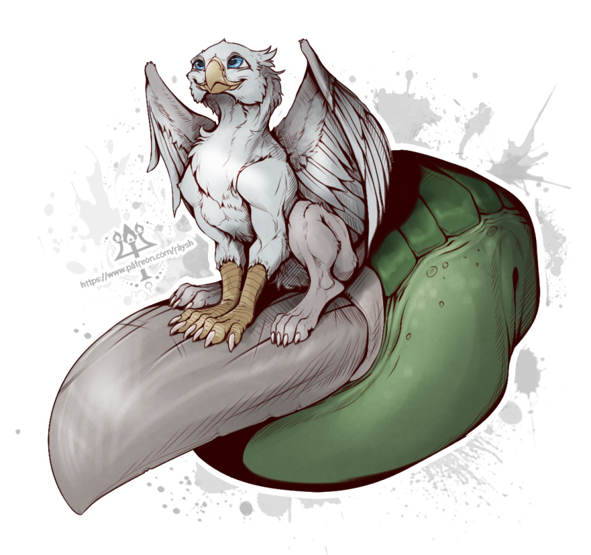 anthro avian claws dragon duo feathered_wings feathers feet fur gryphon kredri male mythological_avian mythology nude paws scalie simple_background size_difference smaller_male smile tail toe_claws toes wings