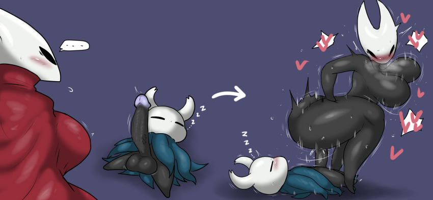 &lt;3 2023 anthro arthropod balls big_balls big_breasts big_butt big_penis black_body black_eyes blush breasts butt cape clothed clothing cowgirl_position duo enigi09 eyes_closed female from_front_position genitals hi_res hollow_knight hornet_(hollow_knight) huge_breasts huge_butt huge_hips huge_penis incest_(lore) insect male male/female nude on_bottom on_top penis red_cape red_clothing sex simple_background sleeping team_cherry the_knight_(hollow_knight) thick_thighs vessel_(species)