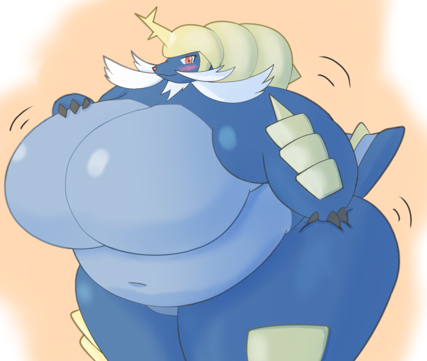 breasts female generation_5_pokemon hi_res kazutti nintendo overweight pokemon pokemon_(species) samurott solo weight_gain