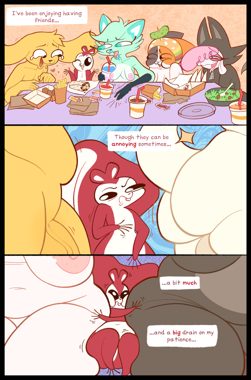 absurd_res anthro areola balls big_butt bovid breasts butt canid canine canis caprine cheezborger_(chikn_nuggit) chikn_nuggit chikn_nuggit_(chikn_nuggit) cofi_(chikn_nuggit) comic domestic_cat domestic_dog dragon english_text felid feline felis female food fox fwench_fwy_(chikn_nuggit) genitals group hawt_saus_(chikn_nuggit) hi_res kaboozey male mammal nipples nude penis rodent sciurid sheep slushi_(chikn_nuggit) text tree_squirrel wolf