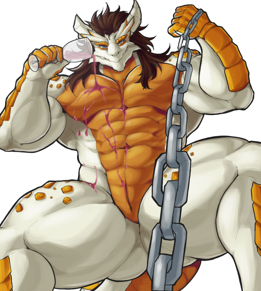 anthro chain chain_leash dominant dragon first_person_view godrelion_(character) hi_res leash male narphion nude pecs slit solo spilling_drink