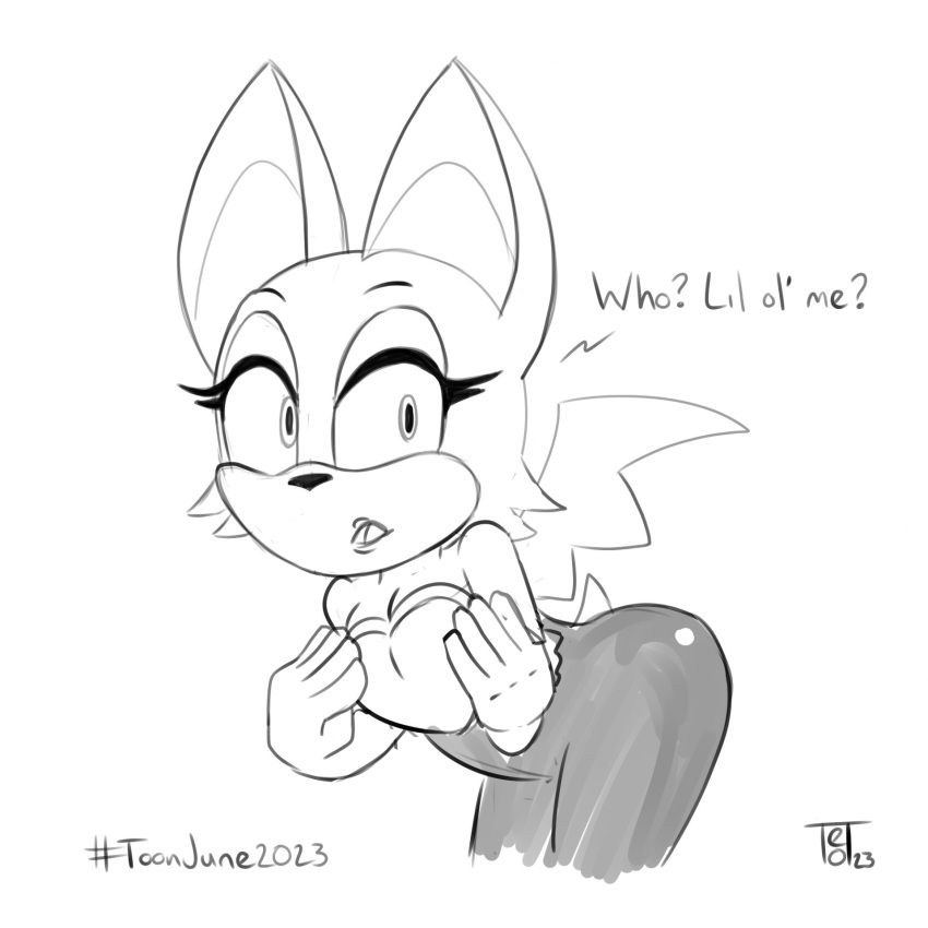 bat big_ears female hi_res leaning leaning_forward mammal rouge_the_bat sega sketch solo sonic_the_hedgehog_(series) spandex_suit surprised_expression teot text toony white_body wings