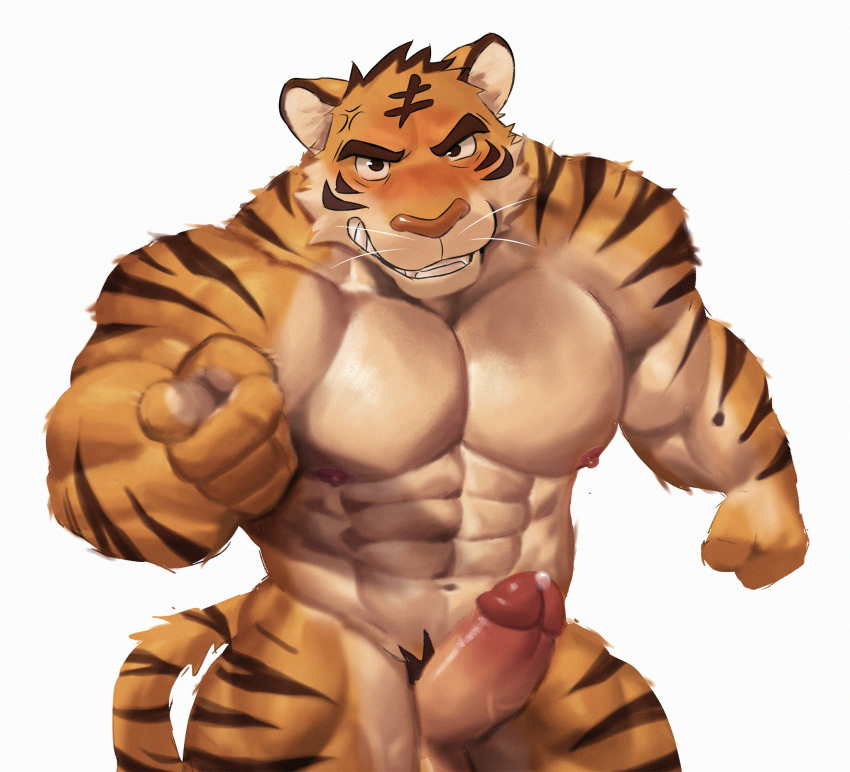 angry anthro aroused big_muscles big_pecs episode0006 erection felid hi_res humanoid male mammal muscular pantherine pecs solo tiger