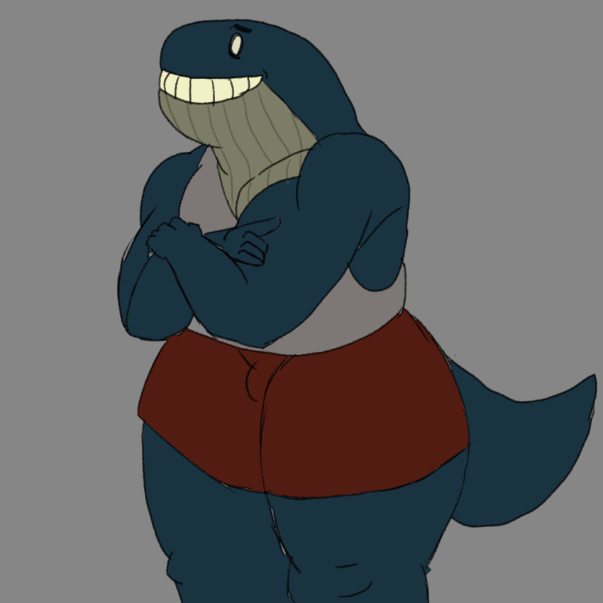 anthro cetacean clothing insane kane_(sbeve_wagon) male mammal marine muscular muscular_male sbeve_wagon simple_background smile solo thick_thighs