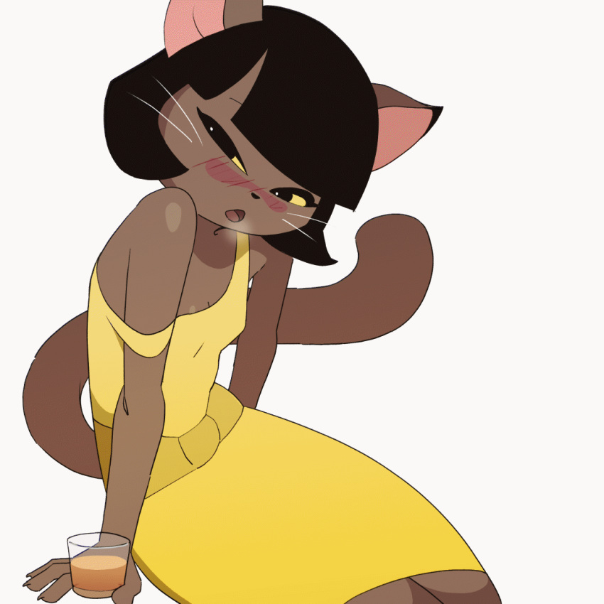 animated anthro black_hair blush blush_lines brown_body clothed clothing domestic_cat felid feline felis feliscede female hair ivy_pepper lackadaisy mammal panties solo spread_legs spreading underwear webcomic