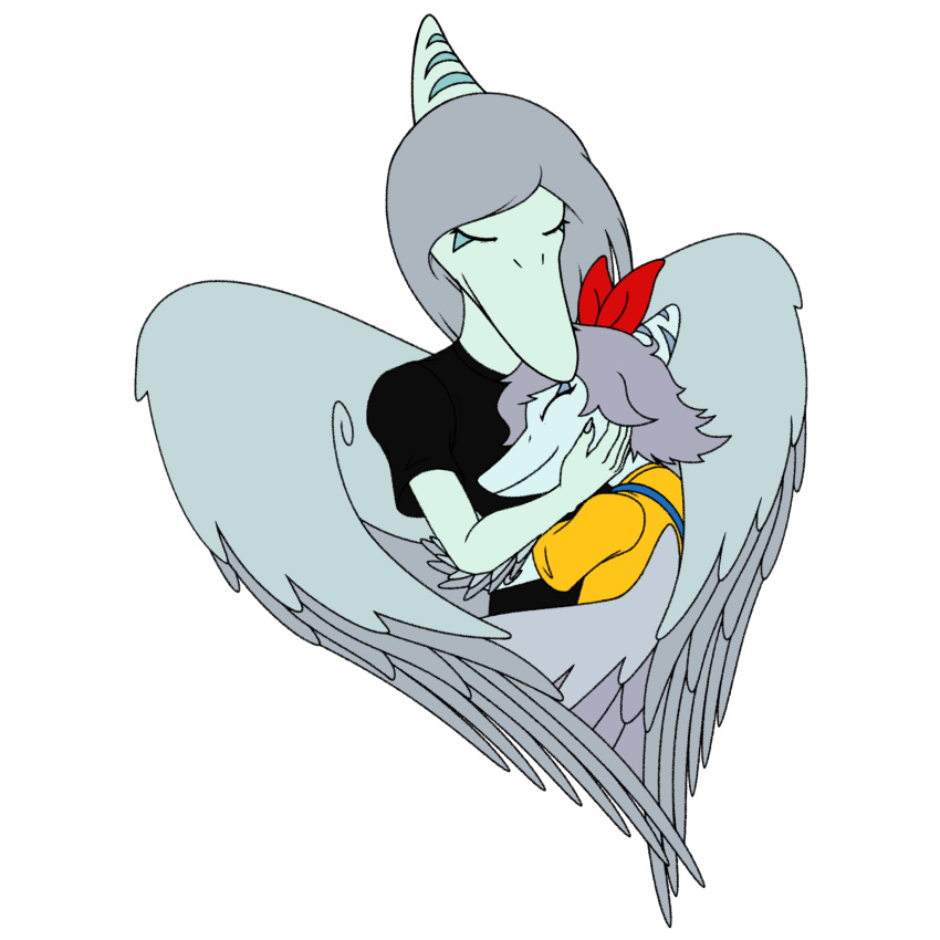 2023 alpha_channel amber_(snoot_game) anthro claws daughter dinosaur duo embrace eyelashes eyes_closed fang_(gvh) feathered_wings feathers female fingers goodbye_volcano_high grey_hair hair hi_res hug long_hair mother mother_and_child mother_and_daughter parent parent_and_child pterodactylus pterosaur reptile scalie short_hair simple_background snoot_game_(fan_game) snout teal_body teal_scales transparent_background unknown_artist using_wings wing_hug wings