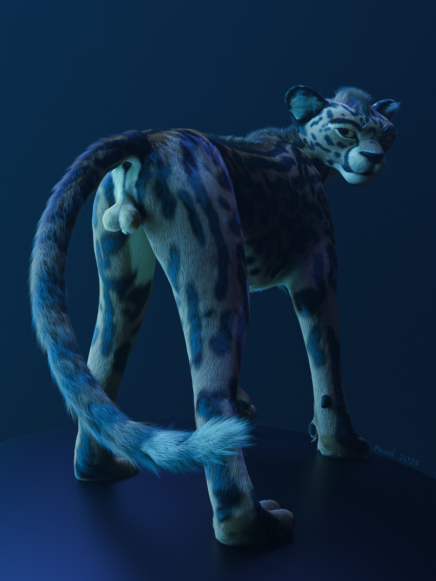 3d_(artwork) animal_genitalia anus balls blender_(software) butt cheetah digital_media_(artwork) felid feline felis feral fully fully_sheathed fur genitals hair hi_res king_cheetah looking_at_viewer male mammal pantherine ruark sheath simple_background solo spots spotted_body spotted_fur tail