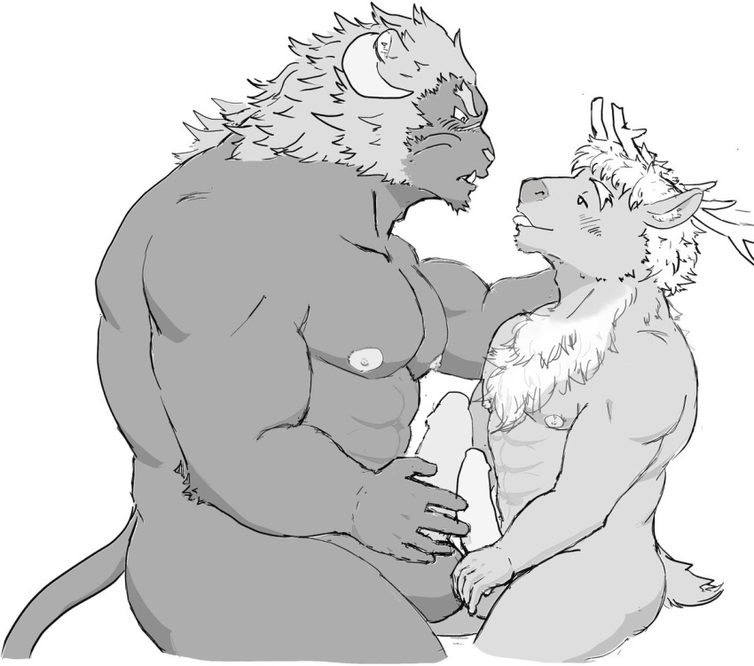 abs anthro antlers balls blush capreoline dandelion860 deer duo erection frottage genitals horn krampus_(housamo) lifewonders male male/male mammal monster muscular muscular_anthro muscular_male nipples nude pecs penis penises_touching reindeer sex solo tokyo_afterschool_summoners yule_(tas)