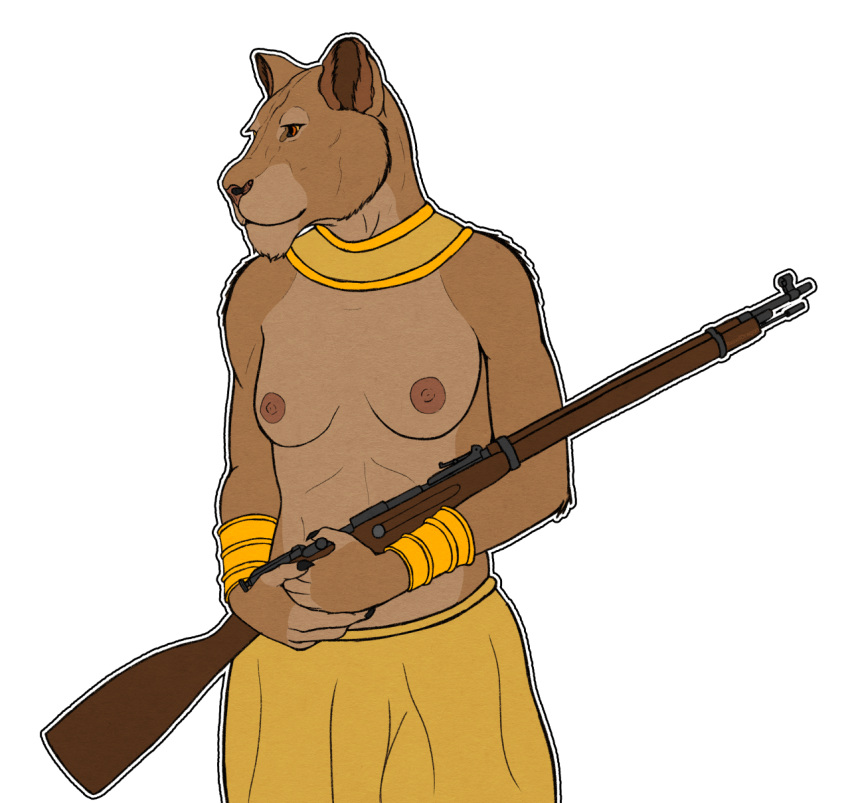 anthro breasts clothed clothing collar costume disney dress felid feline female gun hi_res jewelry lion mammal mature_female mosin_nagant_91/30 mother_(lore) necklace pantherine parent_(lore) ranged_weapon rebeldragon101 rifle sarabi_(the_lion_king) the_lion_king topless topless_female tribal tribal_jewelry tribal_necklace weapon world_war_2 world_war_2_rifle