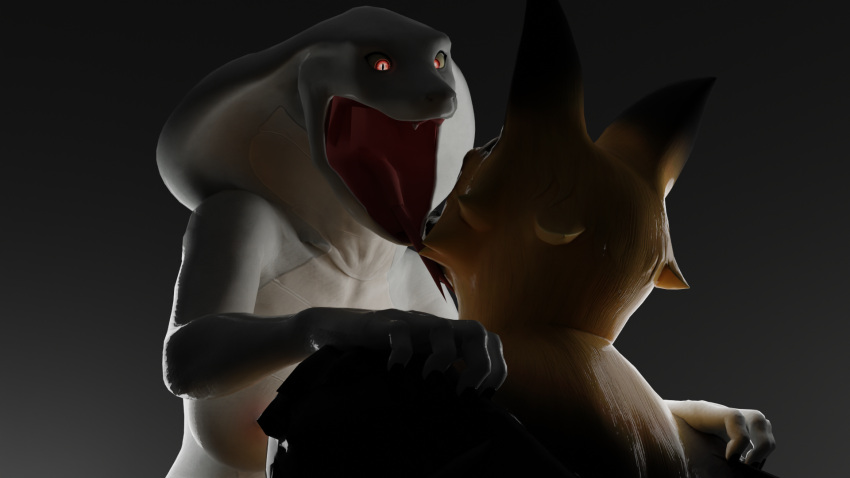 16:9 3d_(artwork) 54321awesome anthro blender_(disambiguation) breasts canid canine canis digital_media_(artwork) female furry gaping_maw hands hi_res imminent_vore mammal open_mouth reptile same_size scalie snake widescreen wolf