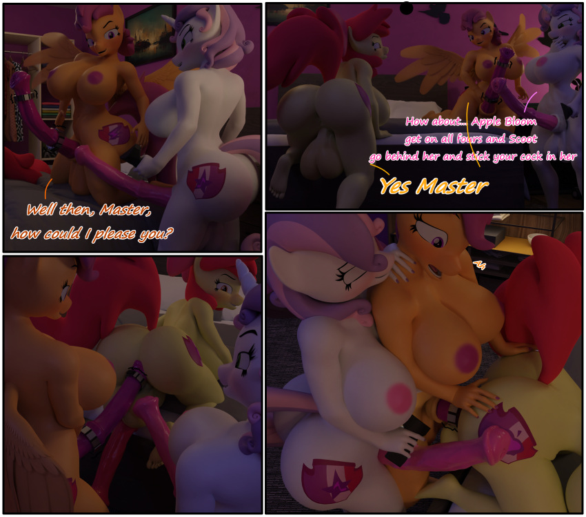 3d_(artwork) accessory animal_genitalia animal_penis anthro anthrofied apple_bloom_(mlp) big_breasts breasts butt cock_ring comic crossgender cutie_mark_crusaders_(mlp) dialogue digital_media_(artwork) equid equine equine_genitalia equine_penis friendship_is_magic ftg_crossgender fti_crossgender genitals group gynomorph gynomorph/gynomorph hasbro hi_res horn intersex intersex/intersex jewelry mammal my_little_pony nipples nude pegasus penis penis_accessory penis_jewelry scootaloo_(mlp) sex_toy sweetie_belle_(mlp) tomixp trio unicorn wings