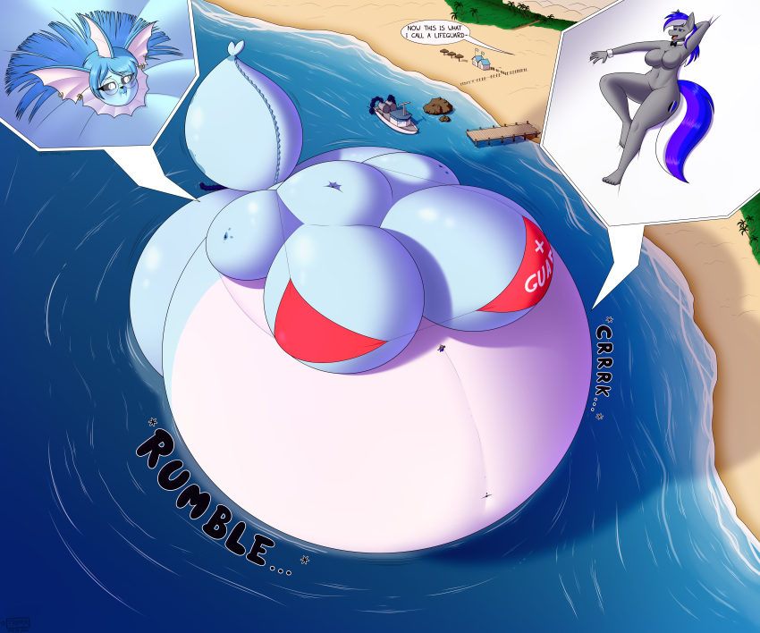 2023 6:5 absurd_res anthro artist_name beach belly big_belly big_breasts boat both_cutie_marks bra breasts clothing creaking dated day-tripper-guy dialogue eeveelution english_text equid equine eyewear fan_character featureless_breasts flag generation_1_pokemon glasses grass grey_body hasbro hi_res horse hose_in_butt huge_belly huge_breasts immobile impossibly_large_belly inflation inflation_fetish lifeguard liquid_inflation mammal motion_lines my_little_pony nintendo onomatopoeia palm_tree plant pokemon pokemon_(species) pony purple_body purple_tail ripples rock rumbling_stomach sand seaside shadow sound_effects speech_bubble spherical_inflation standing_on_another tail text tree underwear vaporeon vehicle water water_inflation watercraft white_body white_tail wood