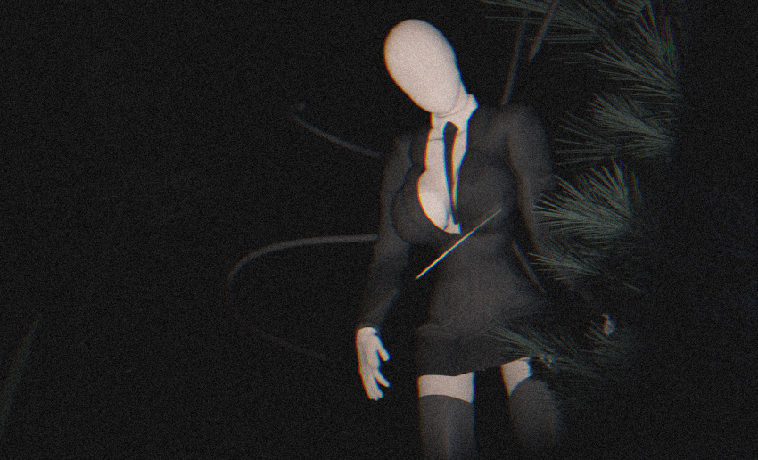 black_clothing black_suit clothing creeping creepy creepypasta dark_forest el_water faceless female intersex intersex/female legwear looking_at_viewer monster slenderman suit tall tentacles thigh_highs