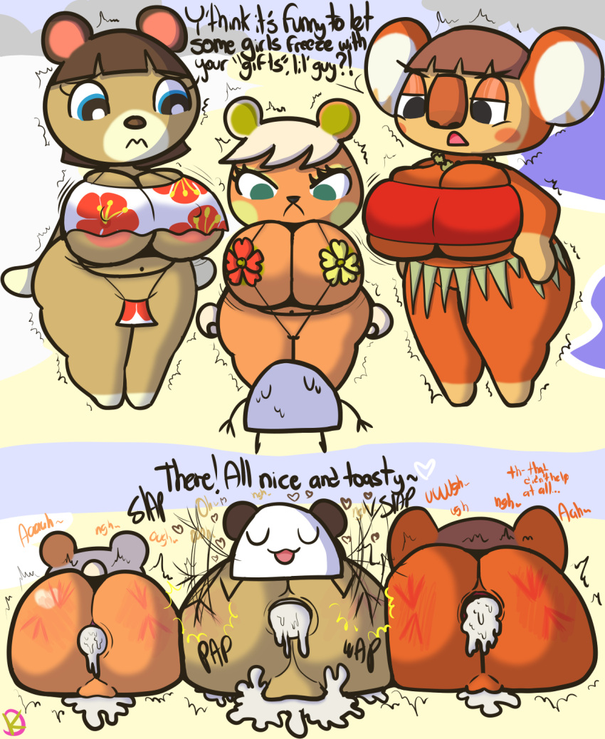 after_sex angry animal_crossing anthro barely_contained bear big_breasts bikini bodily_fluids breasts bubble_butt butt butt_slap clothed clothing cricetid cum cum_in_ass cum_in_pussy cum_inside faith_(animal_crossing) female genital_fluids grass_skirt group hamster hi_res instant_loss_2koma june_(animal_crossing) klutzatdusk koala male male/female mammal marsupial mostly_nude nintendo questionable_consent rodent shirt short_stack skimpy slap sling_bikini soleil_(animal_crossing) spank_marks spanking swimwear tank_top tight_clothing topwear vombatiform