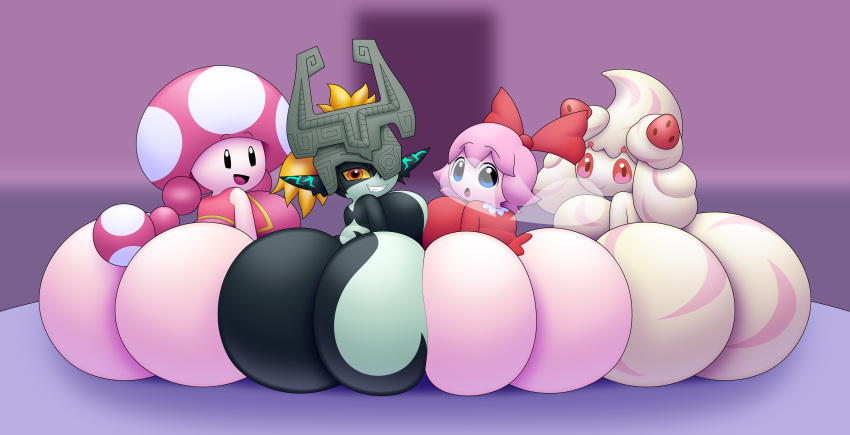 absurd_res alcremie big_breasts big_butt breasts butt fairy female generation_8_pokemon goo_creature goo_humanoid group hi_res huge_butt humanoid hyper hyper_butt insect_wings kirby_(series) looking_back mario_bros metaskei midna nintendo pigtails pokemon pokemon_(species) ribbon_(kirby) short_stack smile the_legend_of_zelda toad_(mario) toadette twili twilight_princess wings