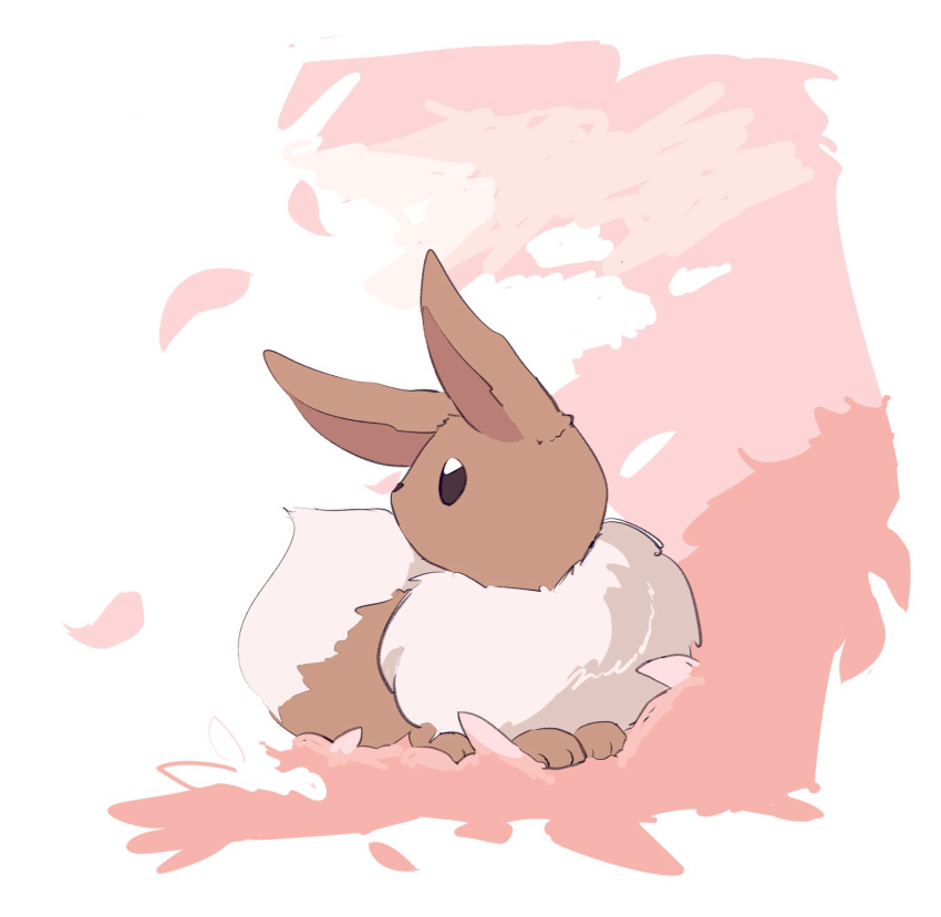 animal_focus border brown_eyes commentary eevee english_commentary flower full_body highres looking_to_the_side mixed-language_commentary neck_fur no_humans petals pink_flower pokemon pokemon_(creature) profile sitting sketch solo takashi_(pixiv_80298118) white_border