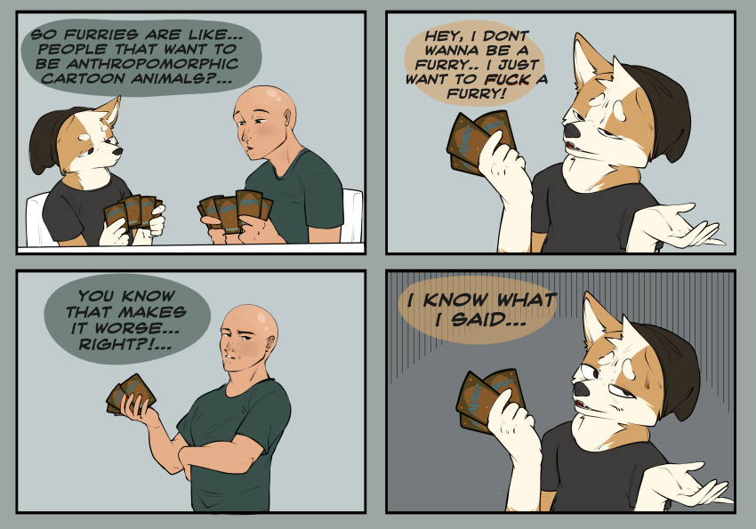 absurd_res anthro bruno_(corginamedbruno) card_game comic corginamedbruno duo english_text gaming hasbro hi_res human magic:_the_gathering male male/male mammal text wizards_of_the_coast