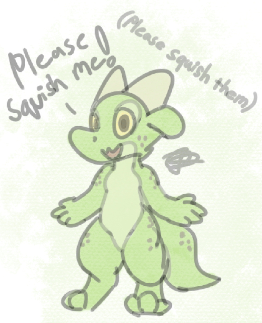 ambiguous_gender anthro cyan_melody freckles green_body green_scales hi_res horn kobold markings moss_the_kobold open_mouth requesting scales scalie slightly_chubby solo spread_arms tail thick_tail yellow_eyes