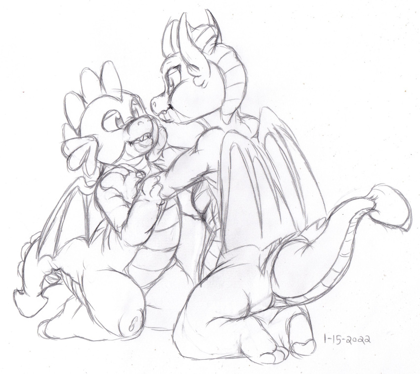 anthro dragon duo female friendship_is_magic hasbro hi_res kitsune_youkai kneeling looking_at_another male my_little_pony simple_background smolder_(mlp) spike_(mlp) tail white_background wings