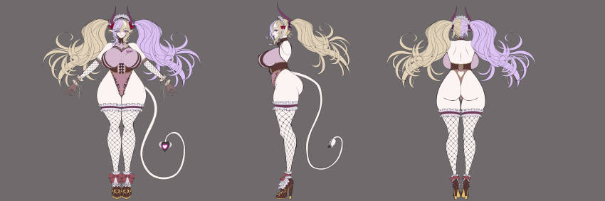 3:1 armwear big_breasts blonde_hair breasts butt clothed clothing demon demon_humanoid digital_media_(artwork) dulcieze_(eden's_ritter_grenze) eden's_ritter_grenze female fishnet fishnet_armwear fishnet_legwear footwear hair hi_res high_heels horn horned_humanoid huge_breasts humanoid legwear leotard monster_girl_(genre) naglfar not_furry pink_eyes purple_hair side_boob solo spade_tail succubus tail thick_thighs