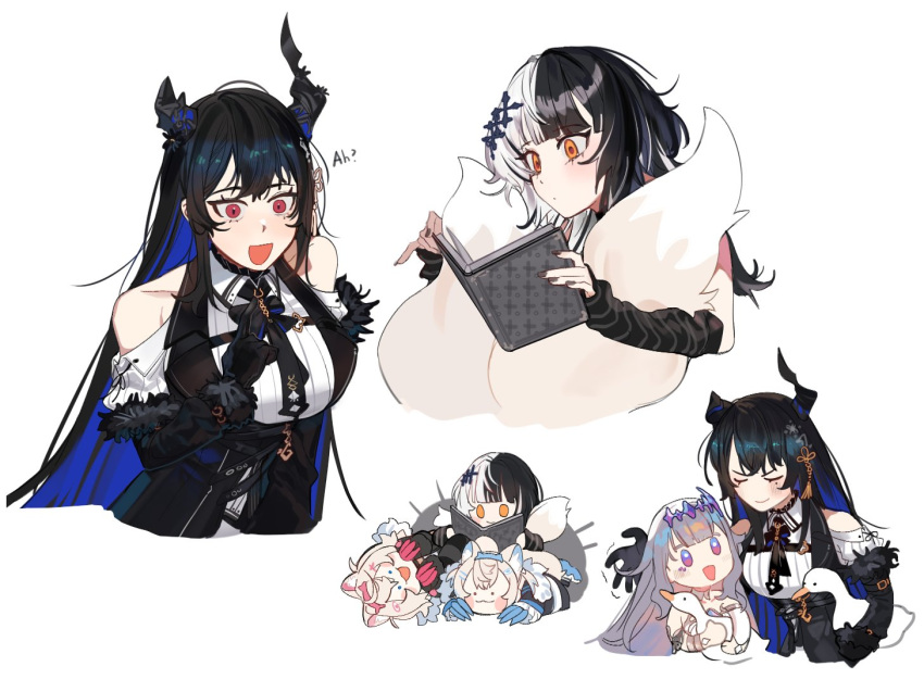 5girls animal_ear_fluff animal_ears asymmetrical_horns bare_shoulders bird black_hair blonde_hair blue_hair collar colored_inner_hair demon_horns dog_ears dog_girl dog_tail dress eus_ing fluffy fur_trim fuwawa_abyssgard gloves goose grey_hair hair_ornament holoadvent hololive hololive_english horns koseki_bijou long_hair mococo_abyssgard multicolored_hair multiple_girls nerissa_ravencroft pink_hair purple_eyes shiori_novella siblings sisters split-color_hair streaked_hair tail twins two-tone_hair virtual_youtuber