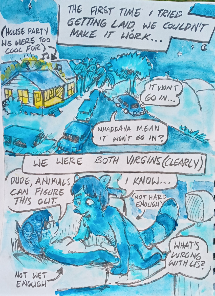 absurd_res anthro comic domestic_ferret duo female first_time_sex first_time_vaginal grunge hi_res male male/female mammal mustelid musteline painting_(artwork) punk retro roganaut traditional_media_(artwork) true_musteline vintage virgin watercolor_(artwork) weasel