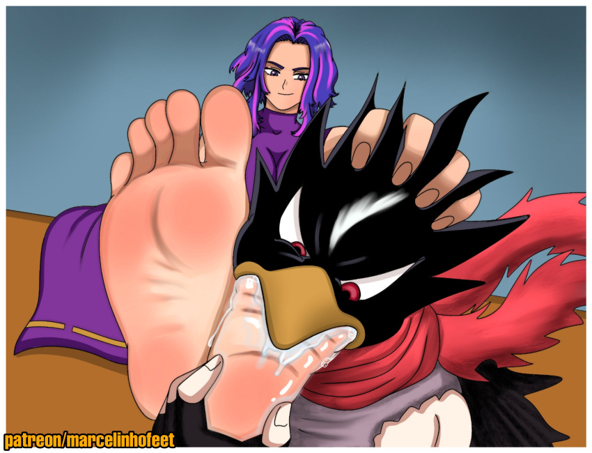 5_toes animal_humanoid anthro avian bird breasts clothing duo feet female foot_fetish foot_focus foot_grab foot_in_mouth foot_play foot_suck forced forced_oral fumikage_tokoyami hair hand_on_head hi_res human humanoid humanoid_feet male mammal marcelinhofeet my_hero_academia oral plantigrade purple_hair saliva_on_foot scarf sex shirt soles sucking tank_top toe_in_mouth toe_suck toes topwear