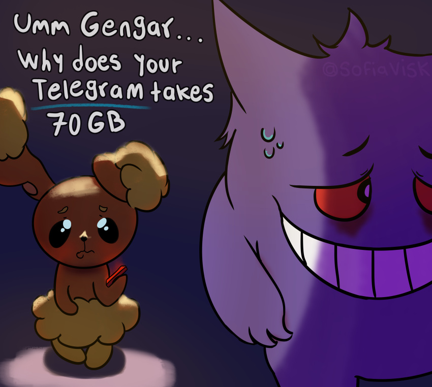 absurd_res buneary cellphone duo female generation_1_pokemon generation_4_pokemon gengar hi_res lagomorph leporid male mammal nervous nintendo phone pokemon pokemon_(species) rabbit sofiavisk telegram