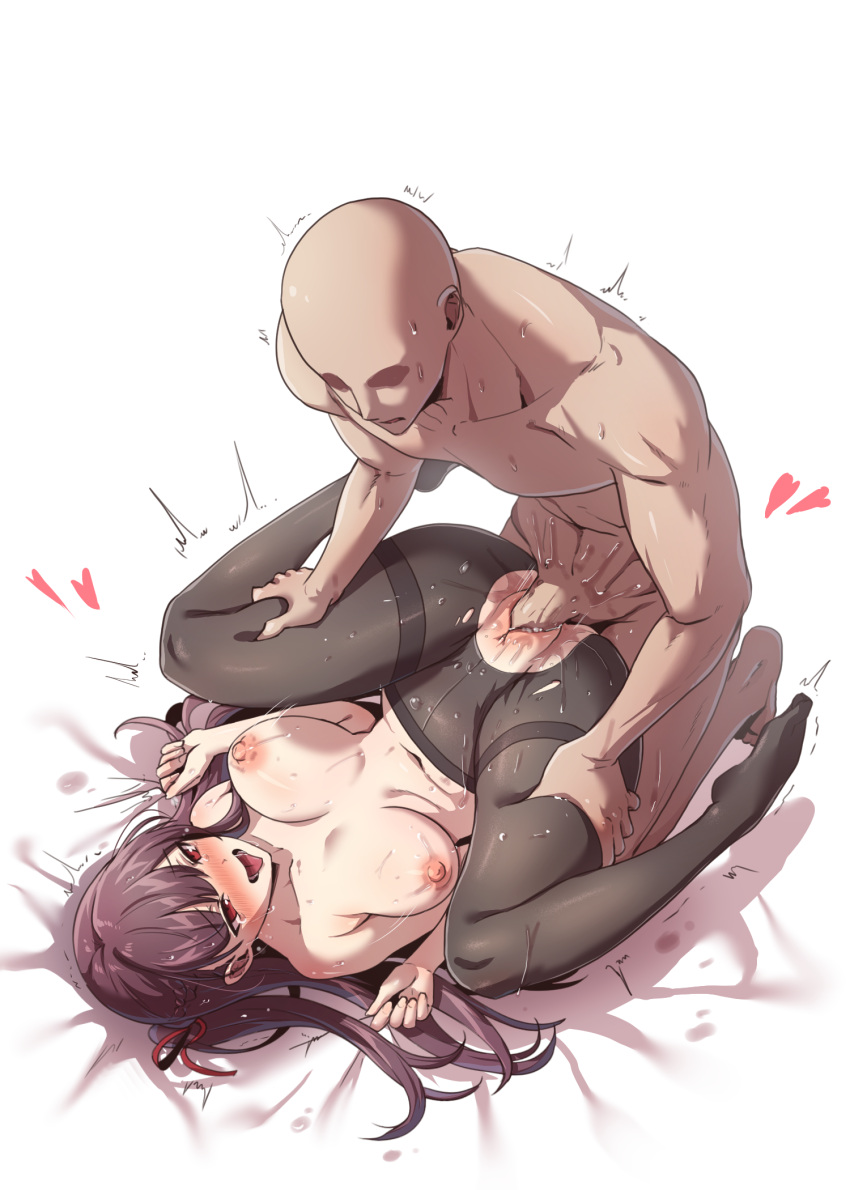 ^^^ bald bite_mark blush bouncing_breasts braid breasts collarbone faceless faceless_male full_body girls'_frontline hair_between_eyes hair_ribbon hands_up heart highres large_breasts long_hair lying navel nipples pantyhose parted_lips penis piledriver_(sex) pinkmarine purple_hair red_eyes red_ribbon ribbon saliva saliva_trail sex side_ponytail spread_legs sweat tearing_up tongue tongue_out torn_clothes torn_pantyhose unaligned_breasts vaginal wa2000_(girls'_frontline)
