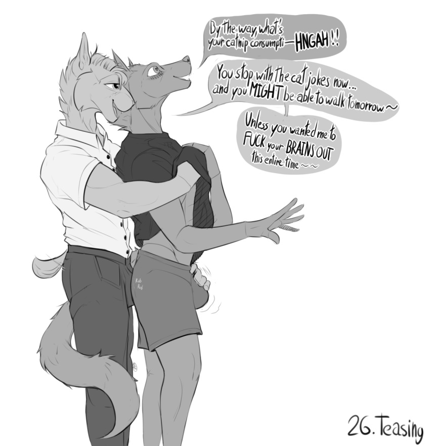 &lt;3 &lt;3_eyes 5_fingers anthro athletic athletic_anthro athletic_male blush bottomwear bulge bulge_fondling bulge_frottage bulge_grab bulge_rubbing canid canine clothed clothing clothing_lift denim denim_clothing dialogue digital_media_(artwork) dirty_talk dominant dominant_anthro dominant_male duo ear_tuft effedupspecimen embrace english_text erection erection_under_clothing feeling_up felid feline fingers fox frottage fur genitals hair hand_holding hi_res holding_bulge holding_partner holding_penis humor inner_ear_fluff jeans joke lean_body leaning_on_another looking_at_another looking_at_partner looking_pleasured looking_up lynx male male/male mammal monochrome muscular muscular_anthro muscular_male nub_tail open_mouth pants penis profanity pun raised_clothing raised_shirt raised_topwear sex shirt shirt_lift shirt_up shorts simple_background smile snout speech_bubble submissive submissive_anthro submissive_male surprise surprised_expression surprised_face surprised_look t-shirt t-shirt_lift tail tail_around_another tail_around_leg tail_around_partner tail_tuft talking_to_another talking_to_partner teasing teeth text tongue topwear tuft