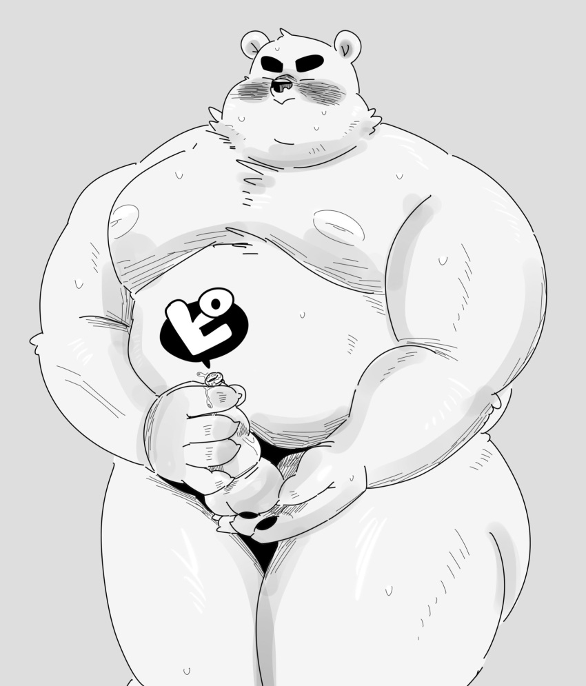 2023 anthro balls bear belly big_belly blush devour1129 erection eyes_closed genitals hi_res humanoid_hands kemono male mammal masturbation moobs nipples overweight overweight_male penis simple_background solo