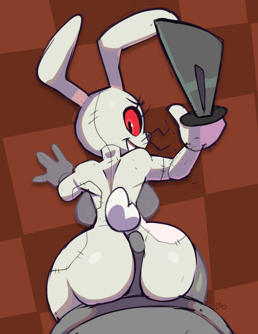 2022 absurd_res anthro butt duo erection faceless_character faceless_male female female_focus first_person_view five_nights_at_freddy's genitals hi_res holding_knife holding_object hot_dogging knife lagomorph leporid looking_at_viewer looking_back looking_back_at_viewer male male/female male_pov mammal monamania penis rabbit red_eyes scottgames sex solo_focus vanny_(fnaf) white_body