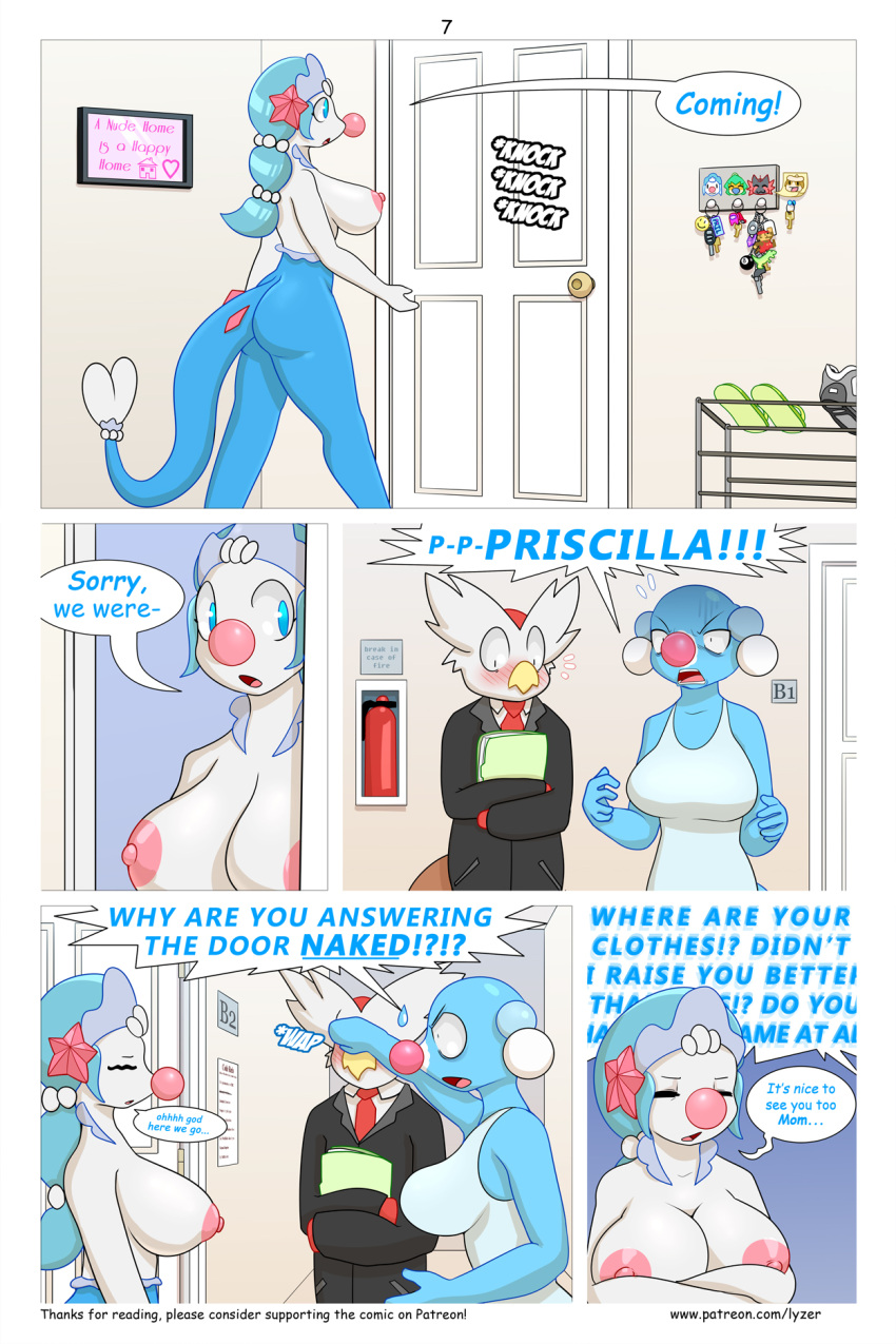 among_us angry anthro areola big_breasts blue_eyes blue_hair blush breasts brionne butt carol_(lysergide) clothing comic covering covering_eyes covering_face crewmate_(among_us) crossed_arms daughter_(lore) delibird door dress english_text exclamation_point female fire_extinguisher folder footwear generation_2_pokemon generation_7_pokemon group hair hi_res innersloth key keychain lysergide male mario mario_bros mother_(lore) mother_and_child_(lore) mother_and_daughter_(lore) multicolored_body necktie nintendo nipples nude onomatopoeia open_mouth parent_(lore) parent_and_child_(lore) parent_and_daughter_(lore) photo pink_areola pink_nipples pink_nose pokemon pokemon_(species) prilly_(lysergide) primarina question_mark sandals side_boob sound_effects suit text trio two_tone_body