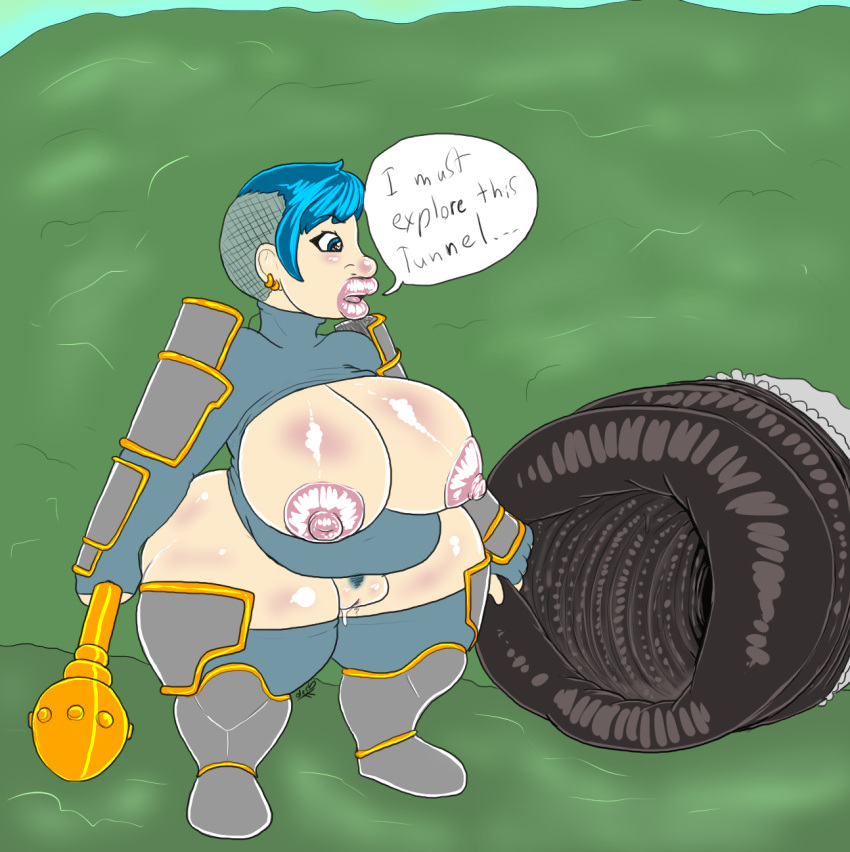 armor big_breasts big_butt big_penis blue_eyes blue_hair breasts butt cleavage_cutout clothing cock_warmer darkened_genitalia darkened_penis desbjust duo ear_piercing ear_ring elf female gaping gaping_urethra genitals gnash_(pdxyz) gnome grass gynomorph hair hand_on_penis hi_res huge_penis humanoid hyper hyper_genitalia hyper_penis imminent_vore intersex kalphith_(desbjust) lips mace melee_weapon nipples pale_skin pauldron penis penis_clothing piercing plant pussy ring_piercing short_stack shoulder_guards shrub text thick_lips thick_thighs urethra weapon