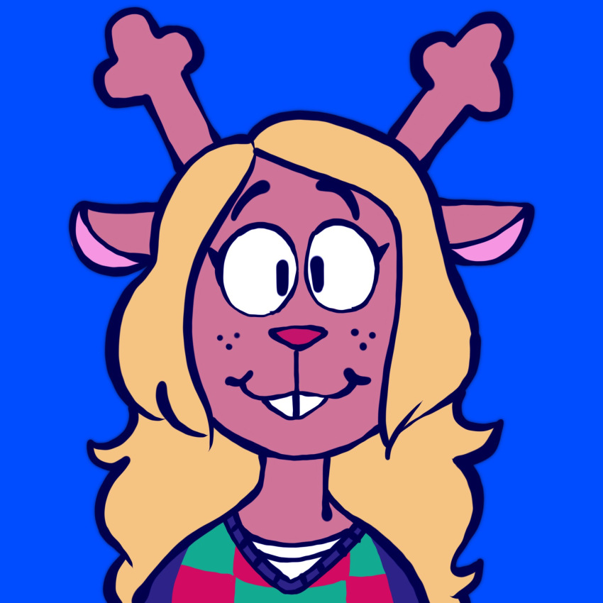 anthro clothed clothing creator_ant deer deltarune female hair hi_res long_hair mammal noelle_holiday simple_background smile solo undertale_(series)