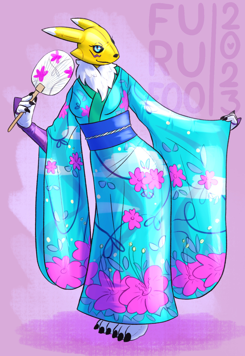 anthro asian_clothing bandai_namco clothing digimon digimon_(species) east_asian_clothing fan_(disambiguation) furufoo hi_res invalid_tag japanese_clothing kimono latex renamon toy yukata