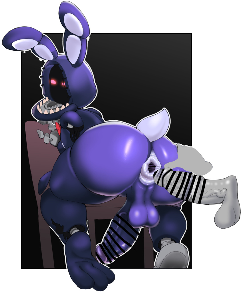 2023 3_toes animatronic anus balls big_penis butt censor_bar censored chair digital_media_(artwork) duo faceless_character faceless_male feet five_nights_at_freddy's five_nights_at_freddy's_2 furniture genitals hand_on_butt hi_res imminent_anal imminent_sex lagomorph leporid long_ears looking_back machine male male/male mammal man0. penis purple_balls purple_body purple_butt purple_penis rabbit red_eyes robot scott_cawthon scottgames spread_butt spreading tail tail_tuft teeth toes tuft withered_bonnie_(fnaf)