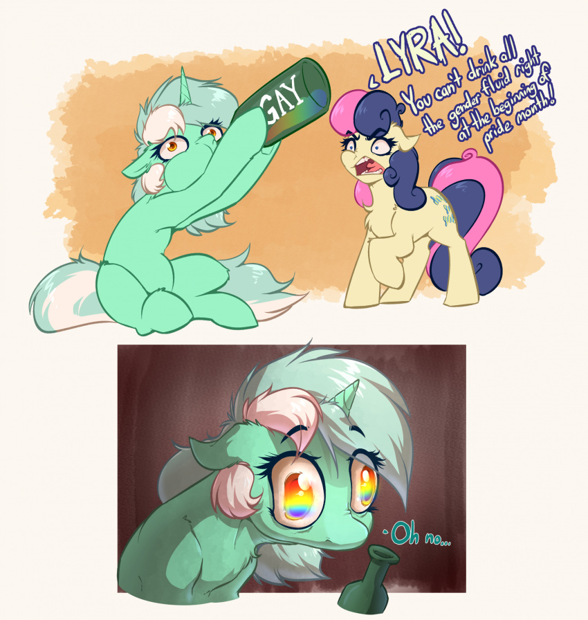 bonbon_(mlp) bottle comic container dialogue drinking earth_pony english_text equid equine female friendship_is_magic gender_fluid hasbro hi_res horn horse lyra_heartstrings_(mlp) mammal my_little_pony pony text unicorn witchtaunter