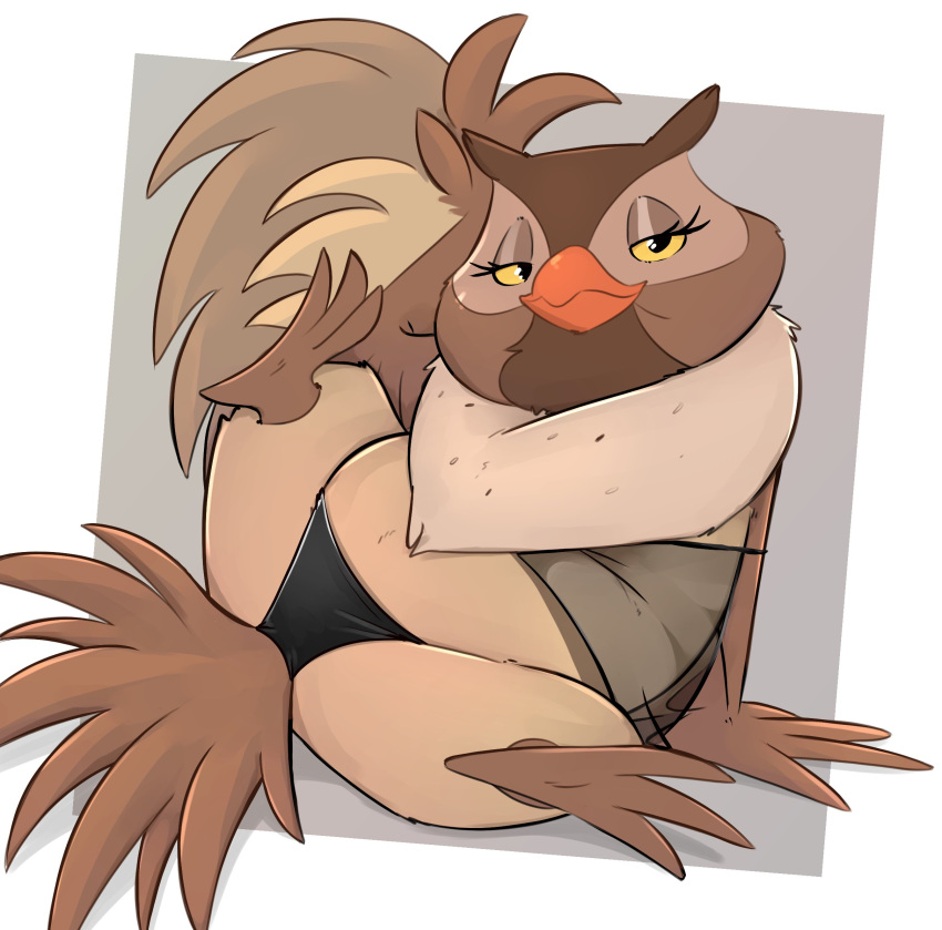 avian bedroom_eyes big_mama_(fath) bird clothing disney elderly_female eyeshadow feral fox_and_the_hound hi_res honeymono lingerie makeup narrowed_eyes old owl raised_leg seductive short_stack solo spread_legs spreading