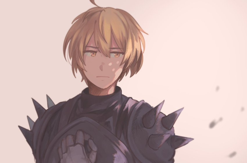 1boy ahoge armor blind_cloud blonde_hair final_fantasy final_fantasy_tactics hand_on_own_chest highres nose ramza_beoulve simple_background solo yellow_eyes