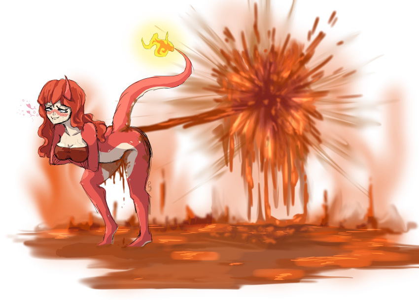 absurd_res anthro charmeleon feces female floofykinkumiho generation_1_pokemon hair hi_res nintendo pokemon pokemon_(species) red_body red_hair red_skin scat solo tail