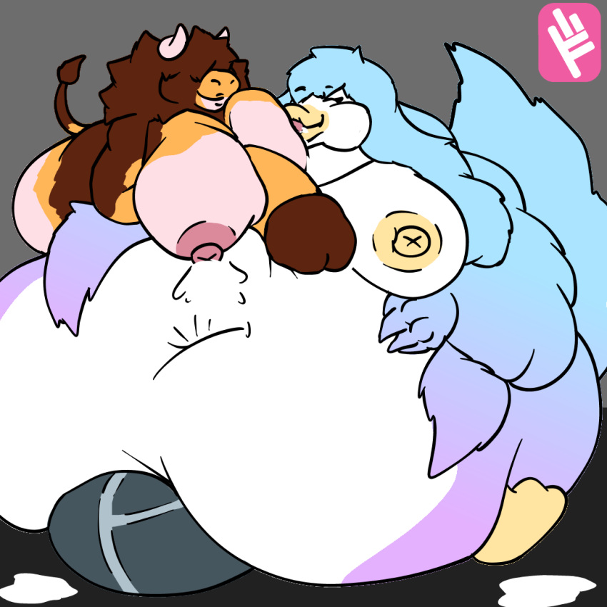 ambiguous_gender anthro areola avian belly belly_overhang ben/poksu_(penguinult) big_belly big_breasts big_butt big_penis bird blue_body blue_feathers bodily_fluids bovid bovine breastfeeding breasts brown_body brown_fur bulge butt cattle duo fat_rolls feathers feedee feeder feederism feeding feedism fluffy fluffy_tail fujiyama_samoyed_(artist) fupa fur genitals hair horn huge_breasts huge_penis hyper hyper_belly hyper_breasts hyper_genitalia hyper_penis intersex intersex/intersex lactating lips long_hair mammal milk morbidly_obese morbidly_obese_anthro nipples obese obese_anthro overweight overweight_anthro penguin penis pink_body pink_fur purple_body purple_feathers smile tail yellow_body yellow_fur