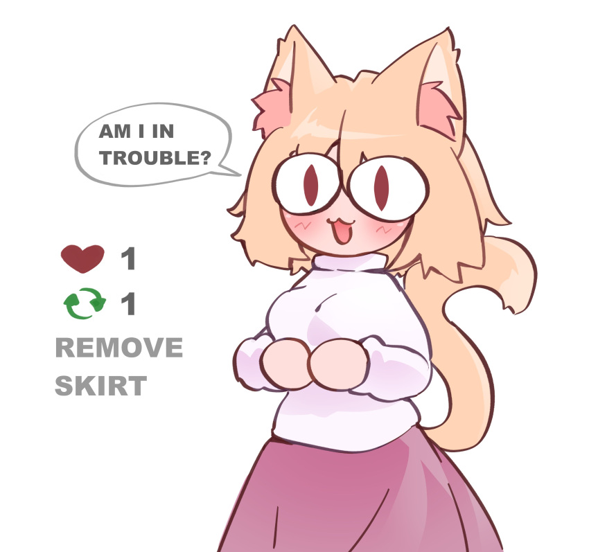 :3 absurd_res animal_humanoid blush cat_humanoid clothed clothing featureless_hands felid felid_humanoid feline feline_humanoid female hi_res humanoid lefantis mammal mammal_humanoid neco-arc open_mouth simple_background solo strip_meme sweater topwear tsukihime type-moon white_background