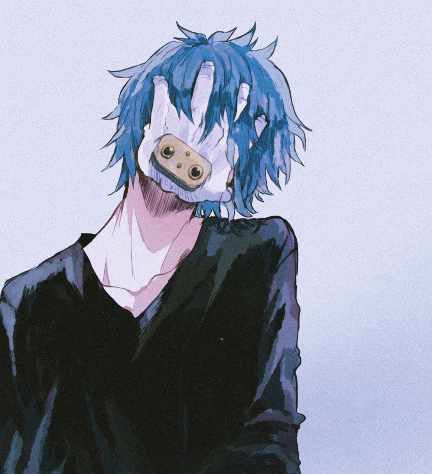 1boy ametaro_(ixxxzu) black_shirt blue_hair boku_no_hero_academia disembodied_limb highres male_focus mask shigaraki_tomura shirt short_hair solo